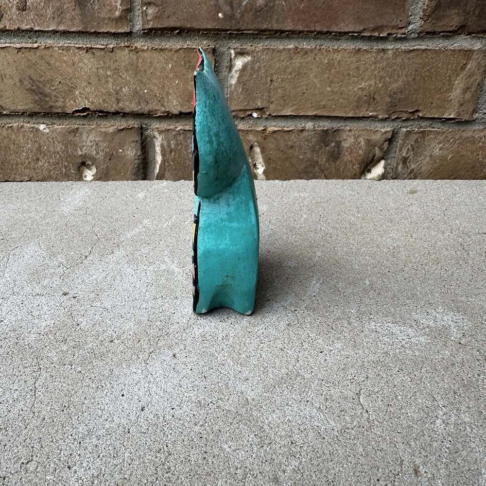 Laurel Burch Style Wood Cat Figurine Carved Hand Painted Turquoise Print Folkart - Picture 5 of 7